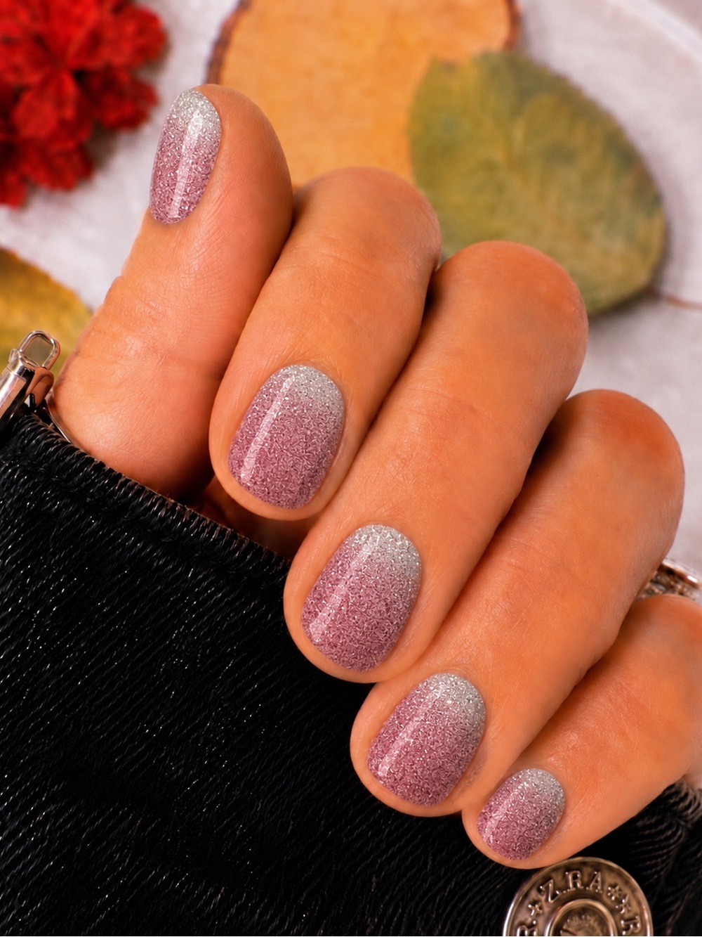 Merlot Pink Silver Glitter Ombré Nail Wraps | 1 Sheet | Easy DIY Manicure